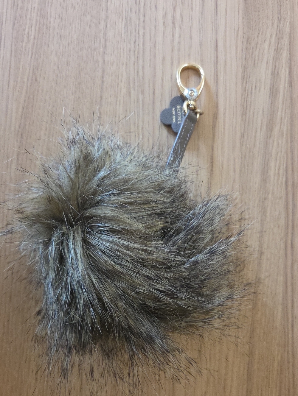 Henri Bendel Taupe Faux Fur Pom Bag Charm